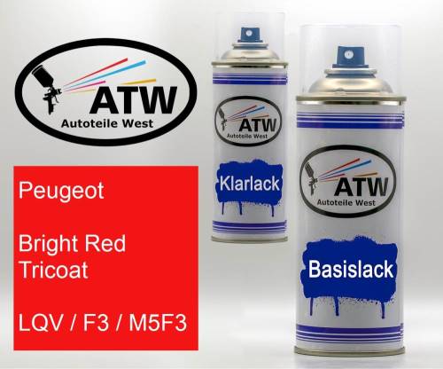 Peugeot, Bright Red Tricoat, LQV / F3 / M5F3: 400ml Sprühdose + 400ml Klarlack - Set, von ATW Autoteile West.